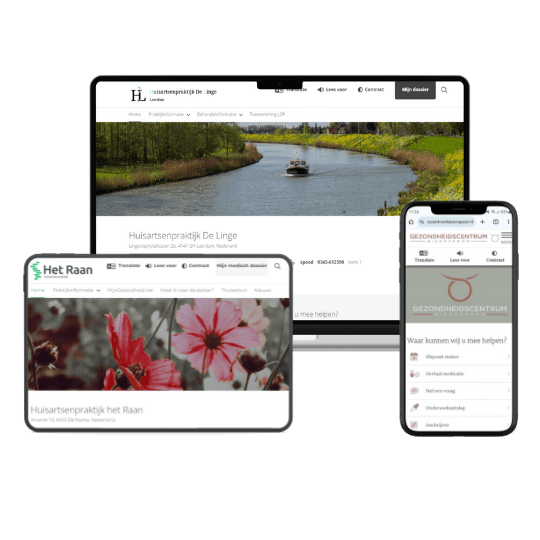 Verschillende displays met huisartsenwebsite